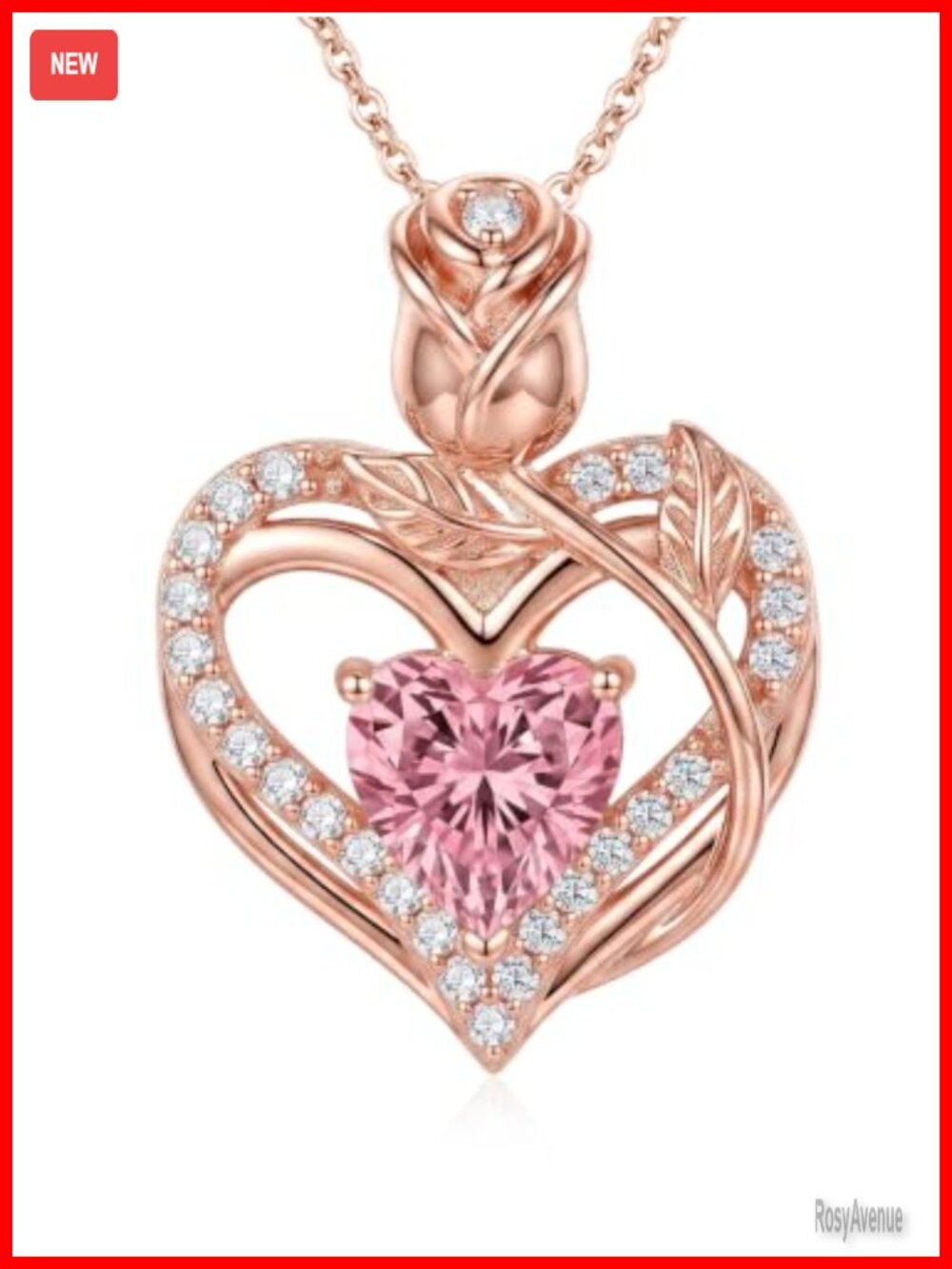 14K Rose Gold Plated Rose Heart Pendant Necklace 18" + 2" Extender